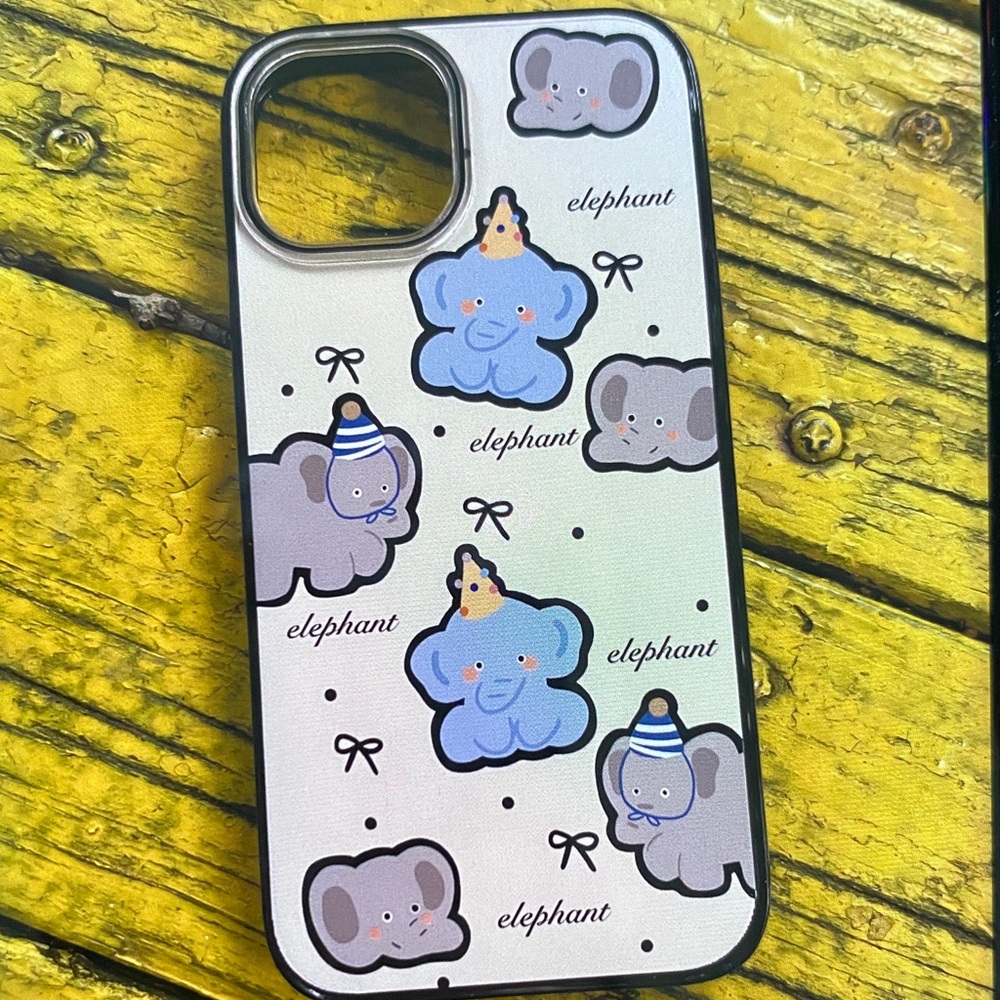 Elephant Print Phone Case - Pastel Blue & Light Gray